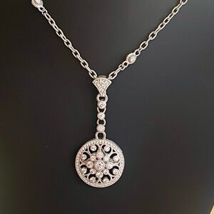 Judith Ripka Diamonique Sterling Silver Enhancer Pendant Necklace 18” CZ